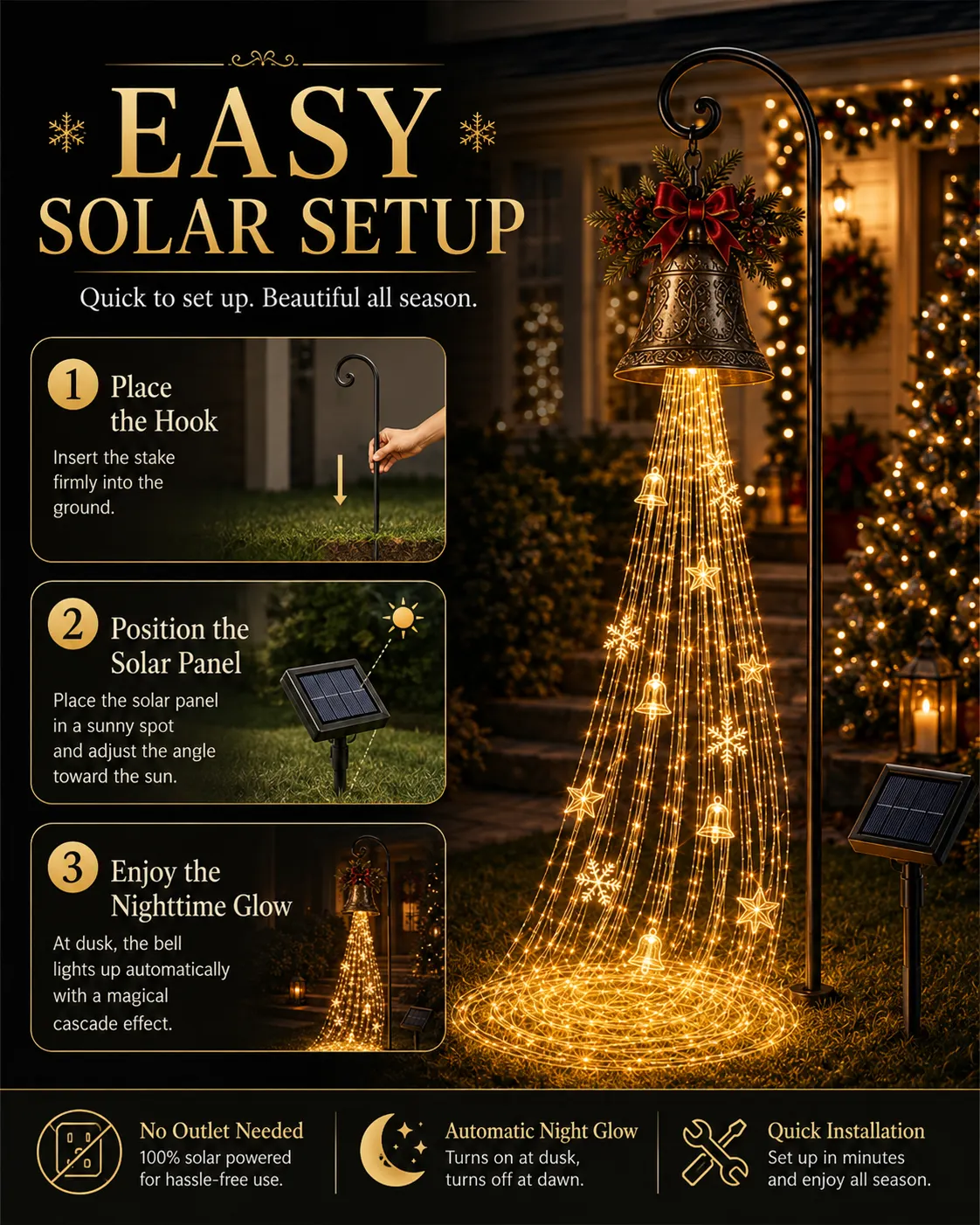 Christmas Bell Cascade easy solar setup