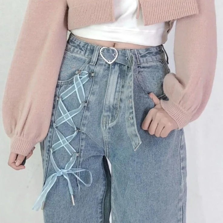 Gothic Sweet Bandage Straight Loose Jeans SP16805
