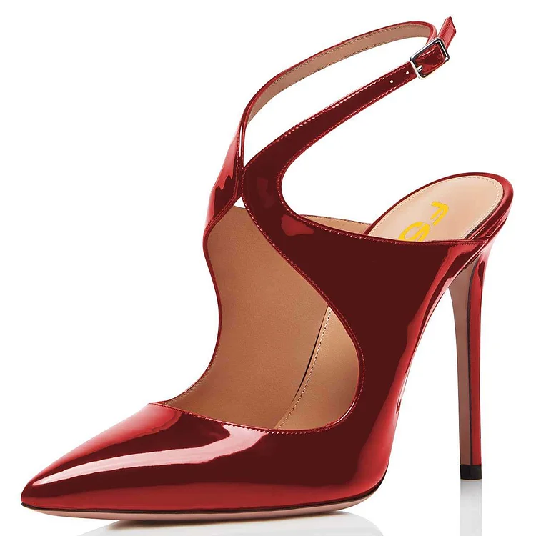 Red Mirror Leather Slingback Pumps Stiletto Heel Pointy Toe |FSJ Shoes