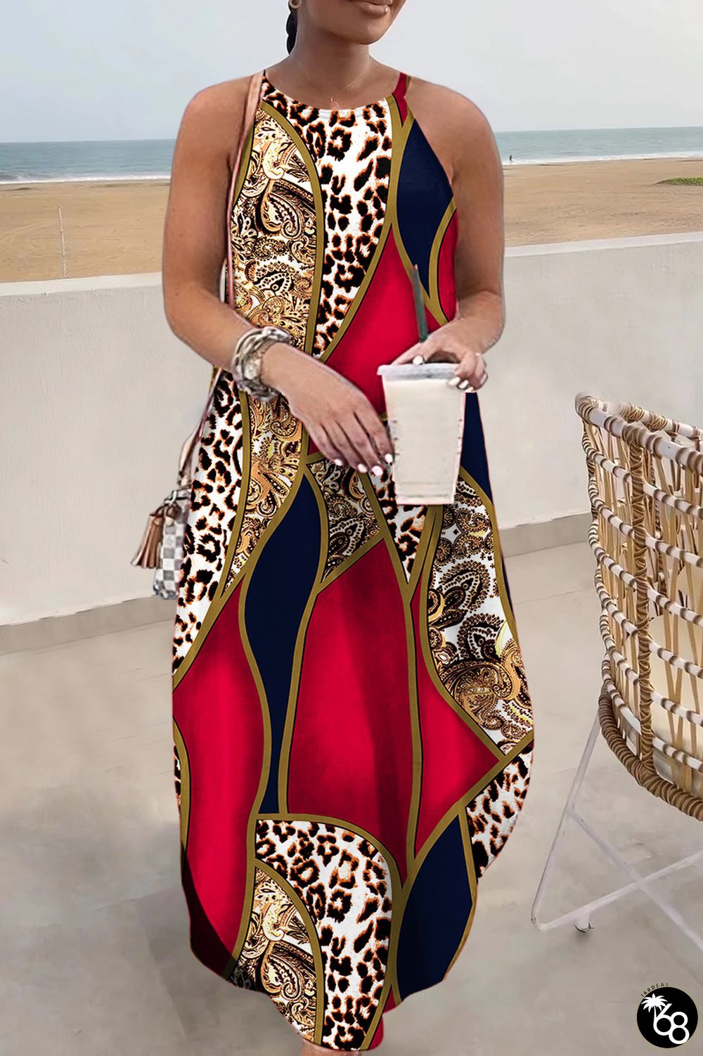 Red Casual Print Basic O Neck Long Dress Dresses | 168DEAL