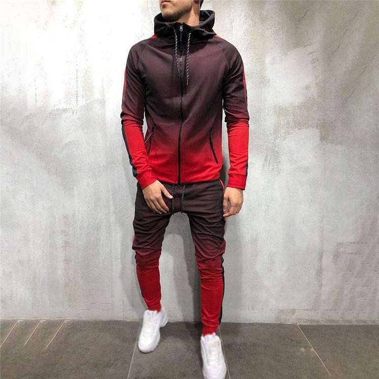 Zipper cardigan gradient print sports suit