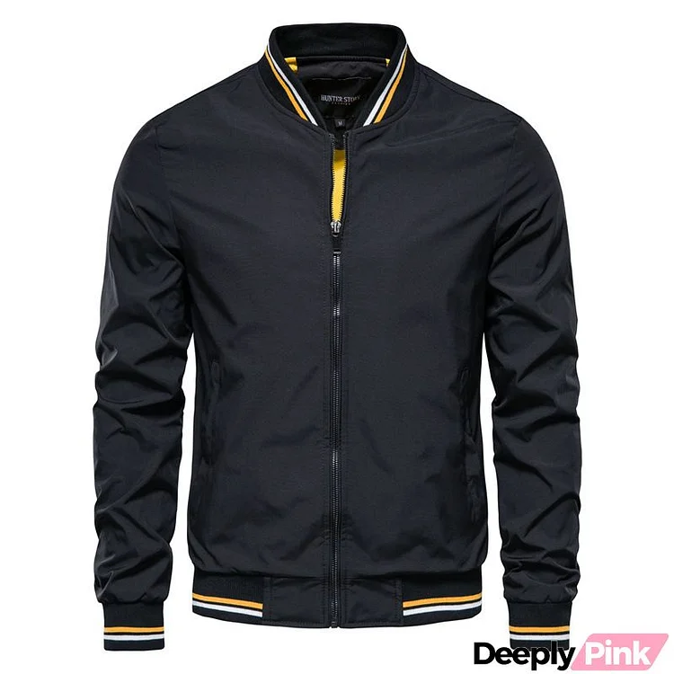 Men Casual Long Sleeve Zipper Pocket Design Stand Collar Jacket