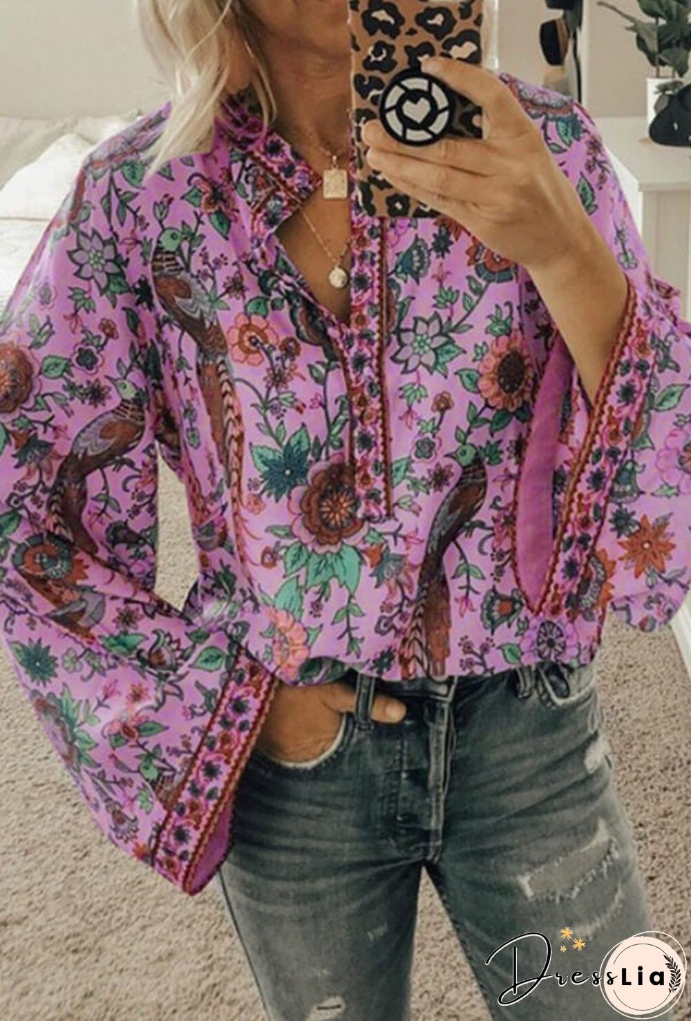 Fashion Casual Floral Print Blouse