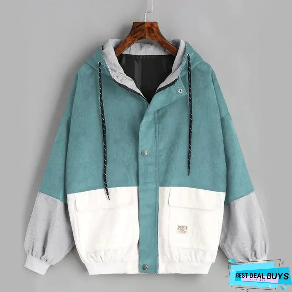 Women matching jacket coat hooded corduroy baseball clothing casual jacket