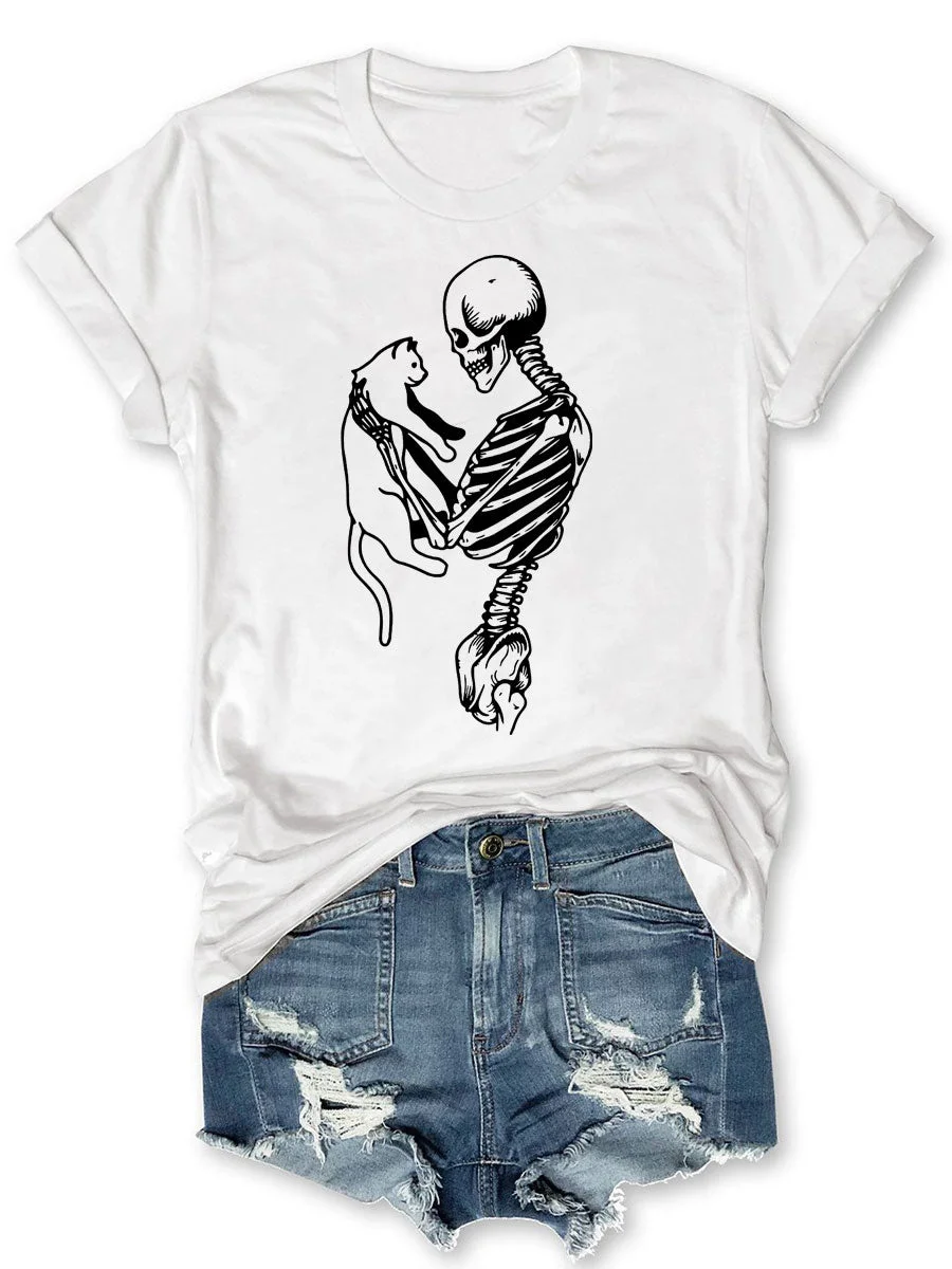 Skeleton And Cat T-shirt