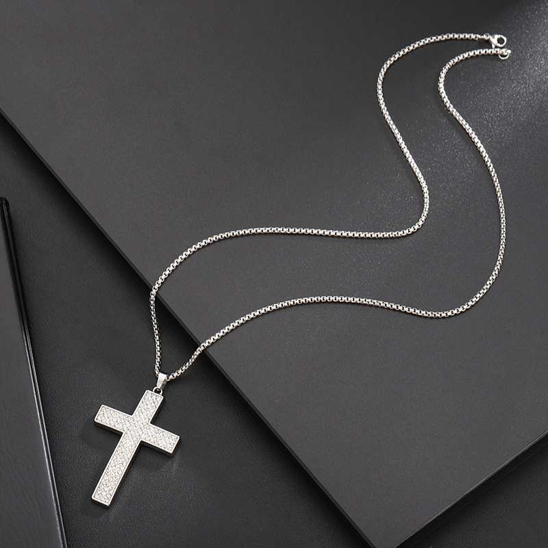 Hip-Hop Cross Alloy Titanium Steel Plating Inlay Rhinestones Men’s Pendant Necklace Men Pendant Necklaces