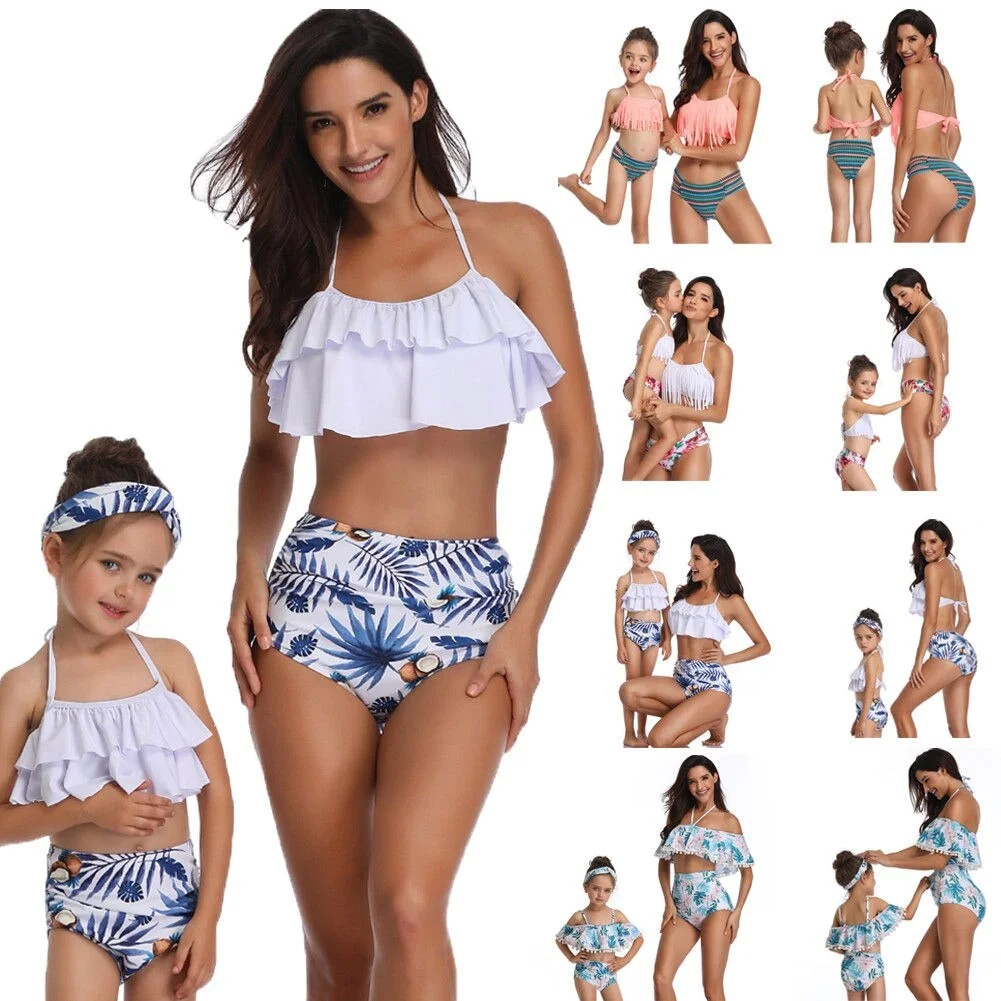 Family Mother Daughter Women Girl Bikini Set High Waist Bathing Suit Swimsuit Swimwear Swimming Suit