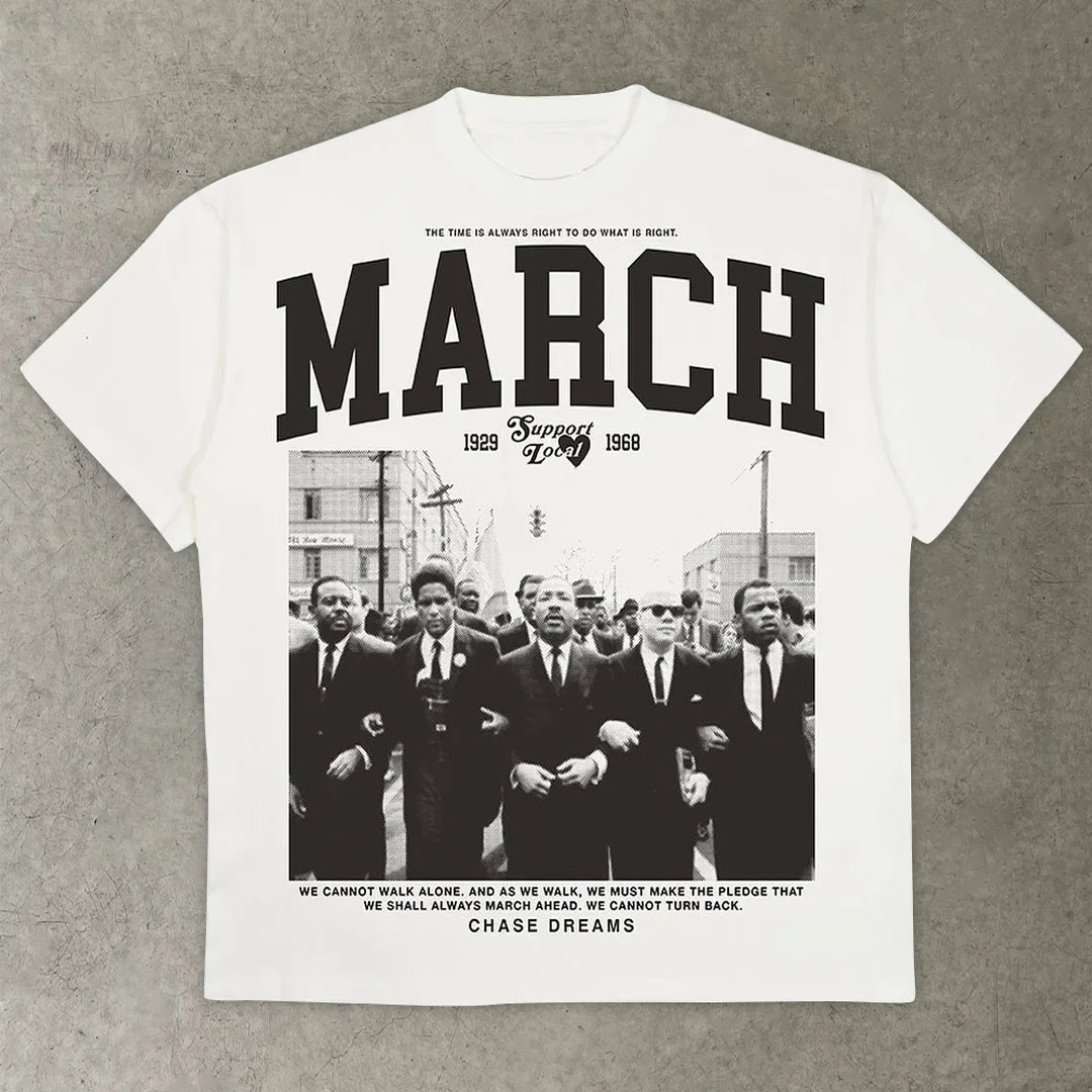 March Print Casual Street Short Sleeve T-Shirt