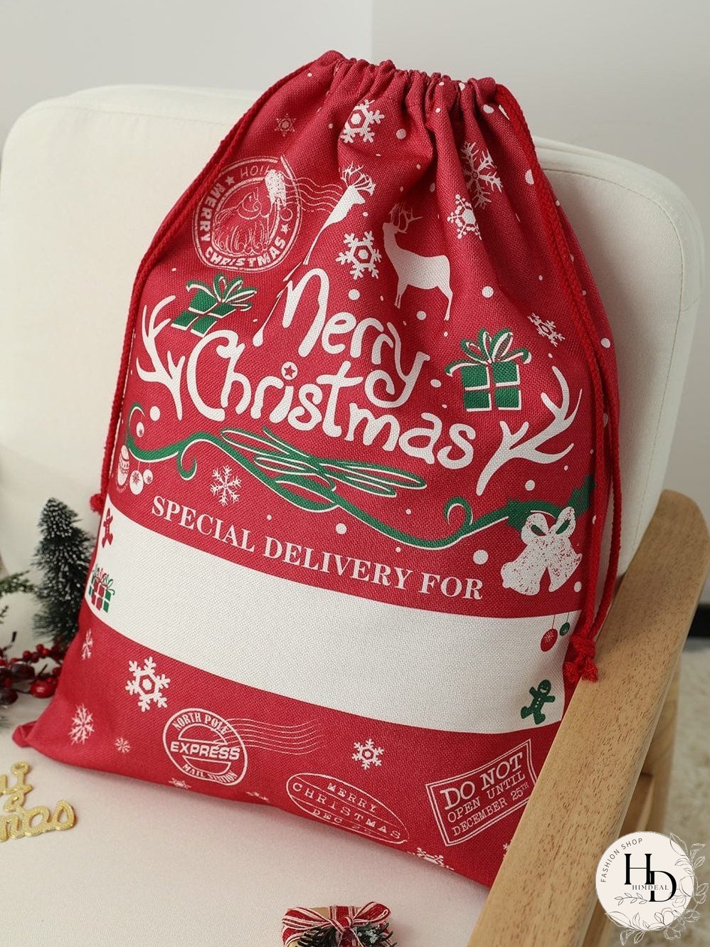 Festive Christmas Large Drawstring Gift Bag - 50*66cm