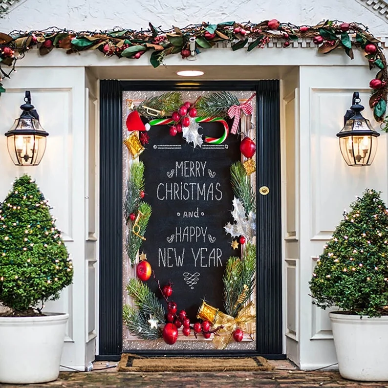 Merry Christmas and Happy New Year Door Decoration