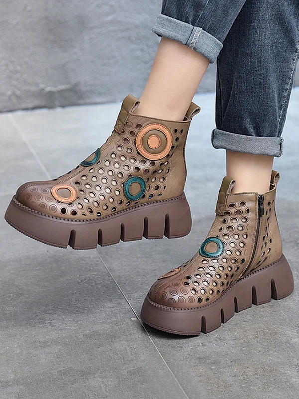 Summer Contrast Color Hollow Boots Platform Shoes Sandals
