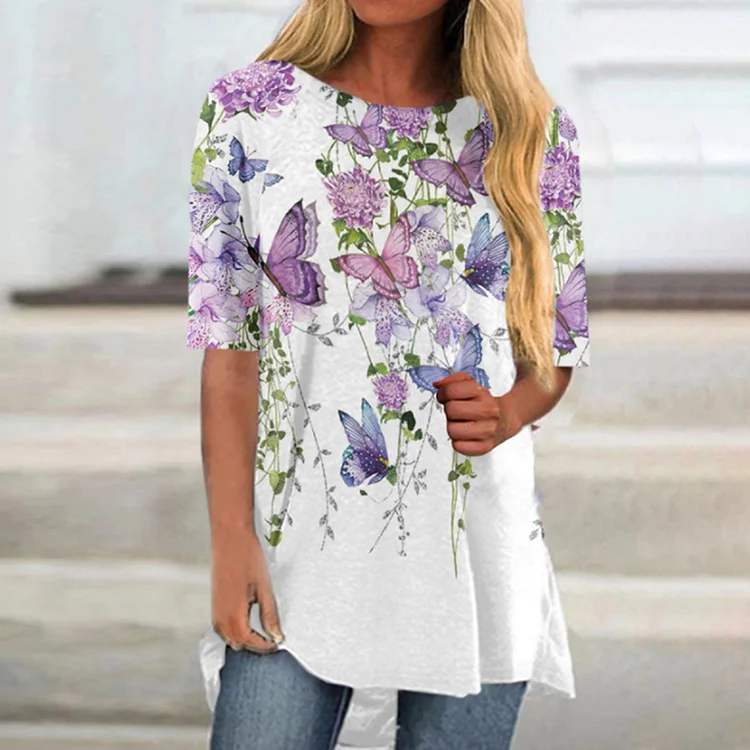 Casual Butterfly Print Short-Sleeved T-Shirt