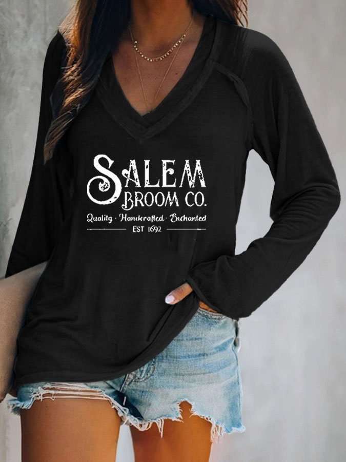 Salem Broom Co Quality Handcrafted Enchanted Est 1692 Print Long Sleeve T-Shirt