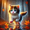 Diamond Painting -DIY Round Drill Maple Leaf Cat(40x40cm)