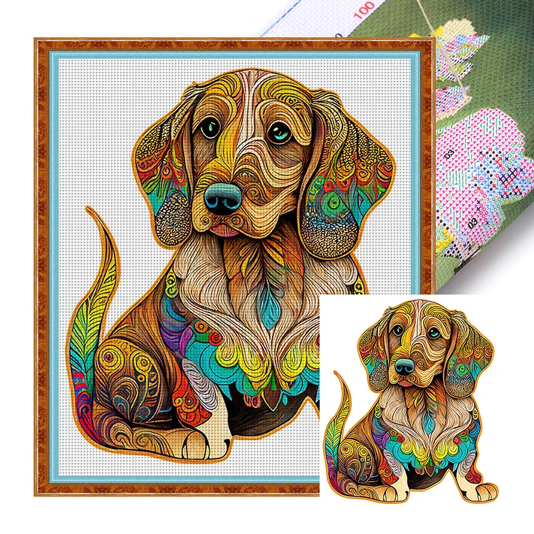 Colorful Puppy 18CT (30*35CM) Stamped Cross Stitch gbfke