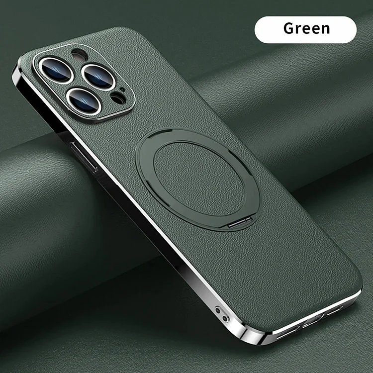 Genuine Leather Magnetic Ring Holder Case For iPhone