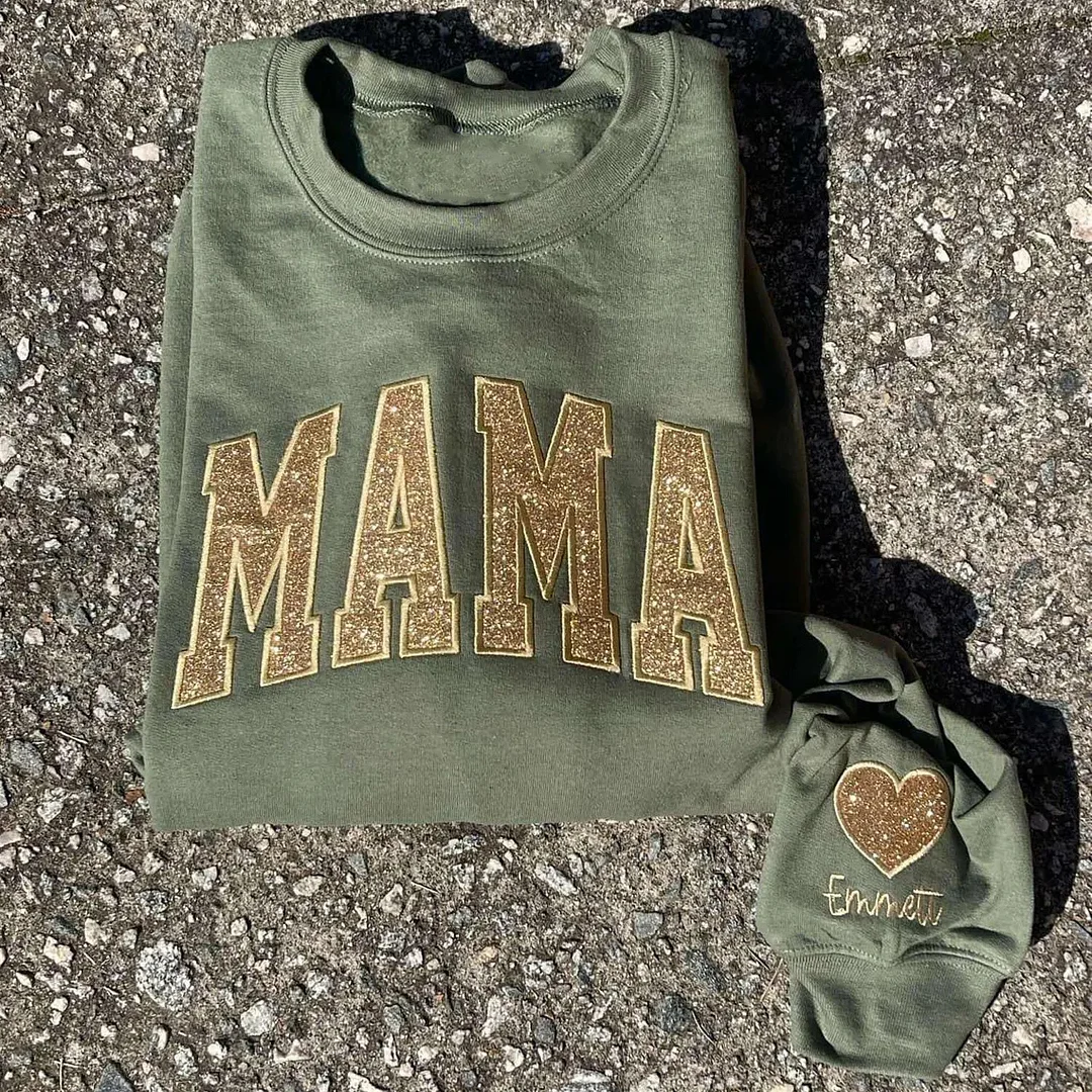 Custom Mama Glitter Applique Embroidered Sweatshirt