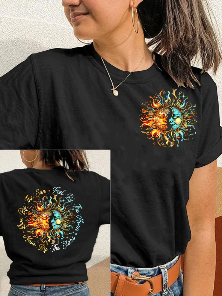 Women's Live By The Sun Love By The Moon Print Casual T-Shirt wearshes