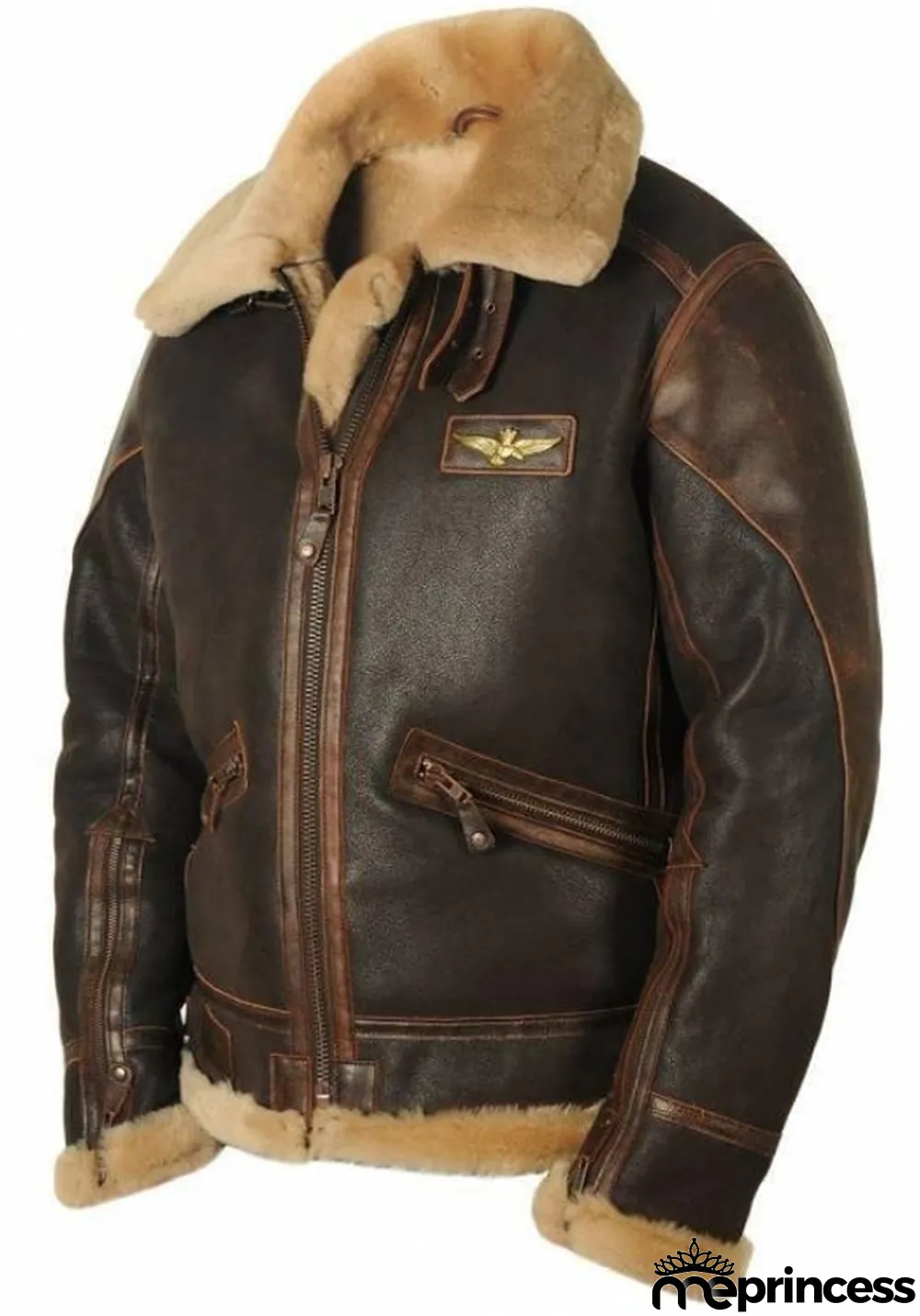 Fall/Winter Brown Turndown Collar Zippered Scoop Pockets Zippered Fit Youth Casual Jacket