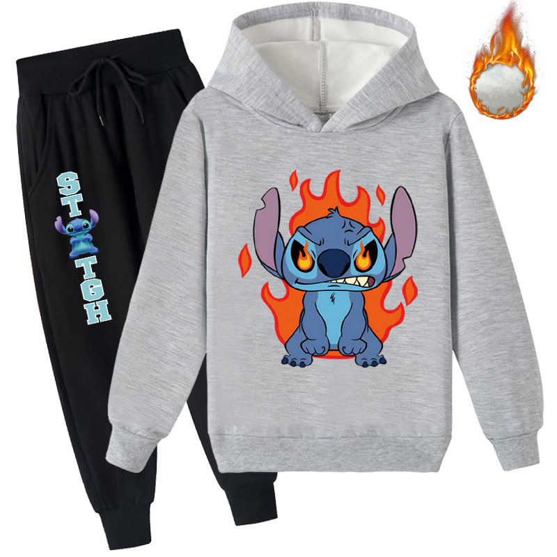 Mayoulove Stitch Fleece Hoodie and Trousers Set - Cute and Cozy Matching Outfit for Kids who Love the Lovable Blue Alien - Perfect for Playtime or Bedtime - Boys and Girls Stitch Clothing-Mayoulove