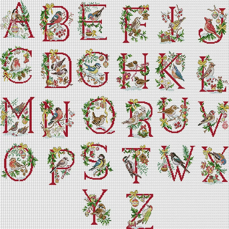 Joy Sunday Christmas Bird Letters Abc 14CT Stamped Cross Stitch 66*63CM