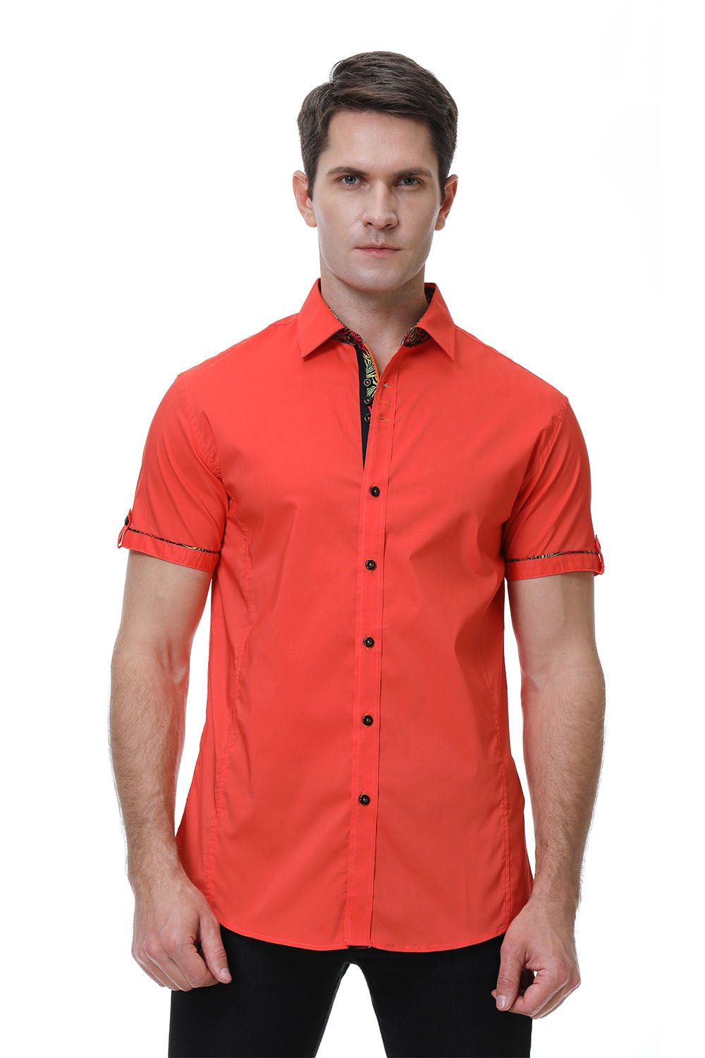Men's TC Stretch Shirt Orange Alex Vando Fashion