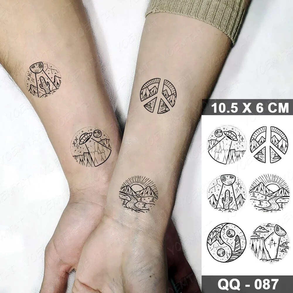 Waterproof Temporary Tattoo Sticker Alien Space Universe Flash Tatoo Cute Mountain Hand Wrist Fake Tatto For Body Art Women Men