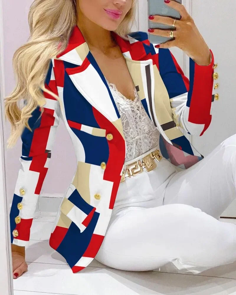 Nigikala Stripe Print Suit Coat Pants Set Office Lady Fashion Elegant Long Sleeve Top Trousers Two Piece Set Women Outfit 2023