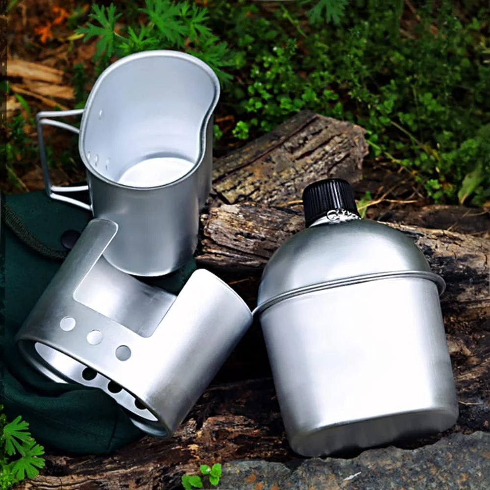 Military Canteen Set of 4, Canteen Cup Stove Pouch Kit