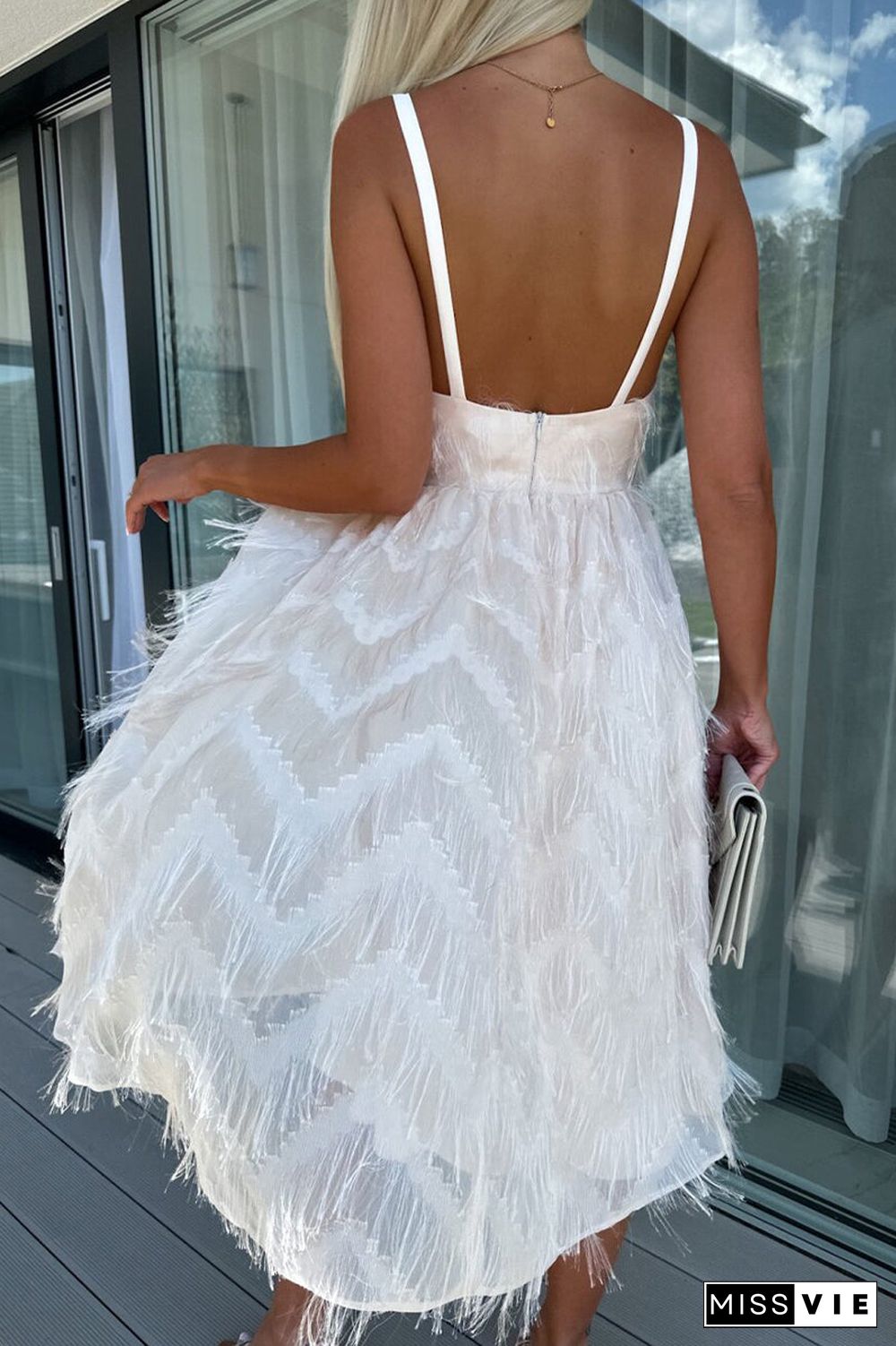 Sweet Elegant Solid Tassel Zipper V Neck Sling Dress Dresses