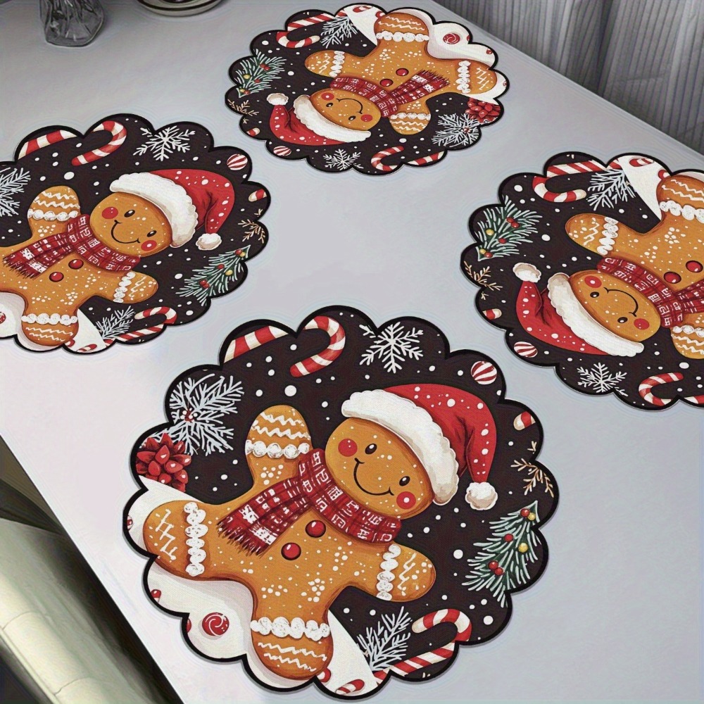 Tegooe 4PCS Non-Slip Heat Resistant Christmas Placemats - Festive Kitchen Table Decor