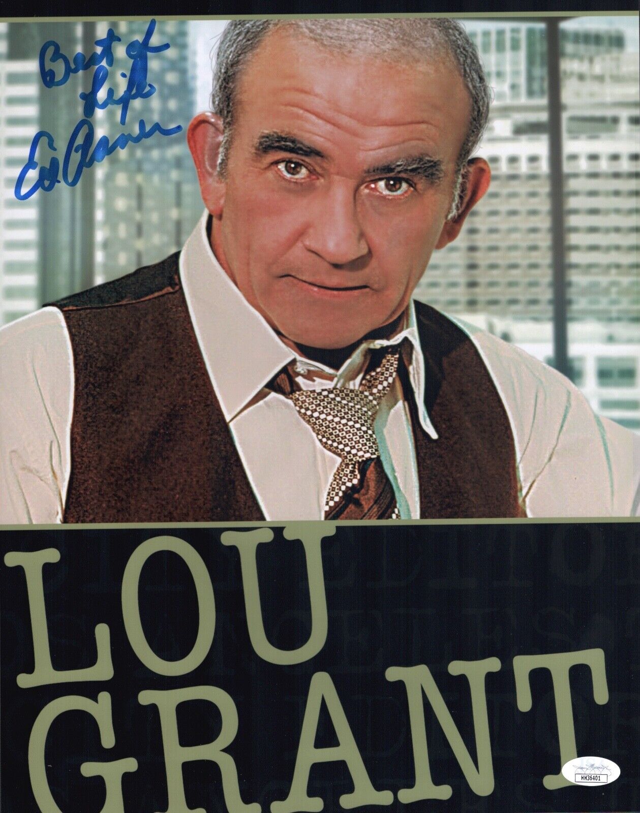 ED ASNER Signed 11x14 Photo Poster painting LOU GRANT Mary Tyler IN PERSON Autograph JSA COA