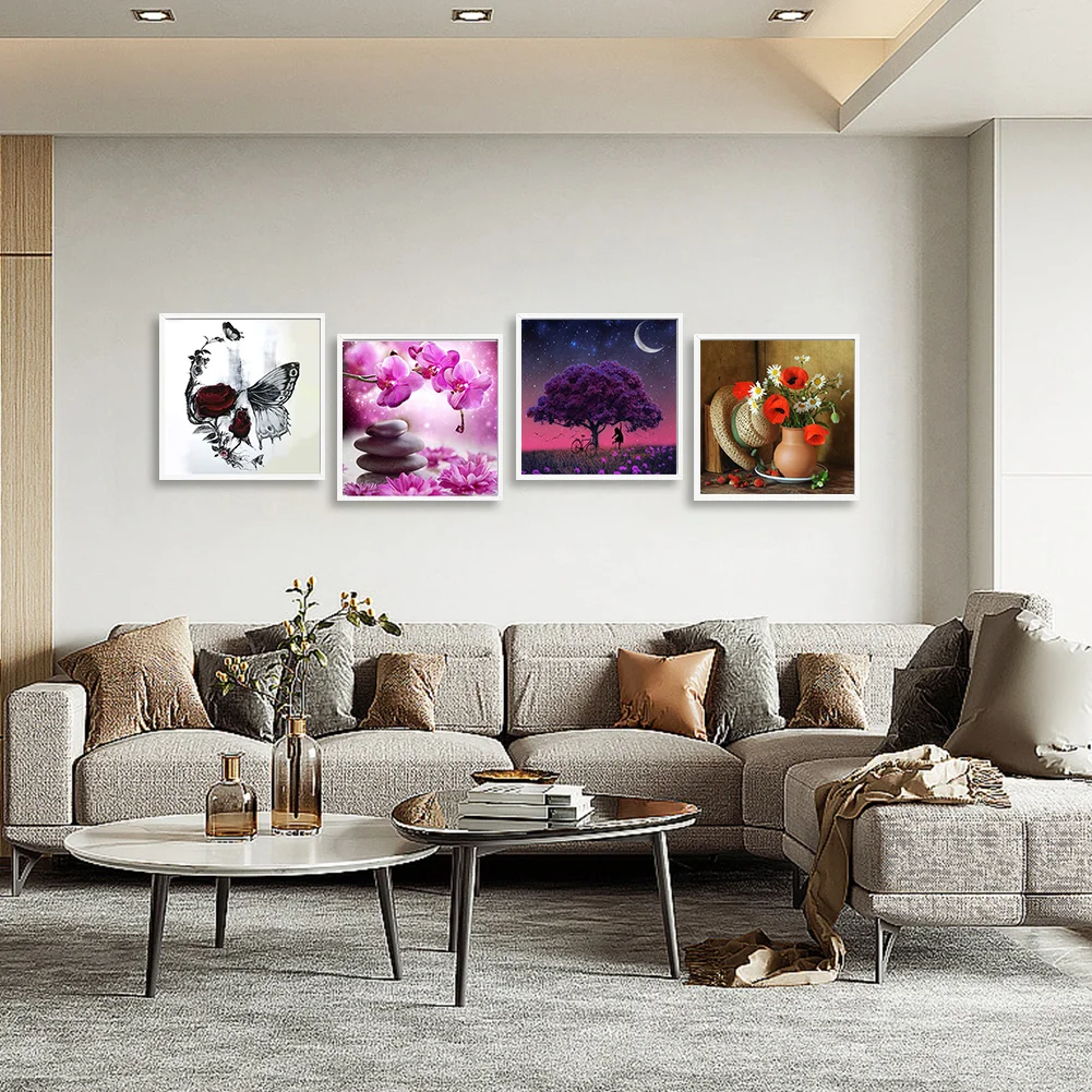 4pcs Diamond Painting - Full Round Drill - Flower Tree(Canvas|30*30cm)