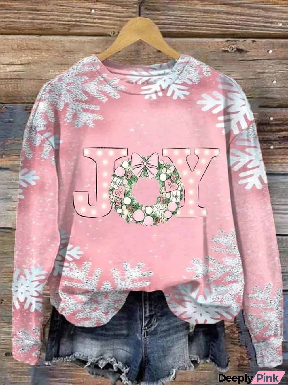 Women's Snowflake Christmas Joy Print Crew Neck Sweatshirt