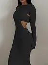 Belly-Hollow Long Sleeve Sexy Slim Two-Piece Midi Dress