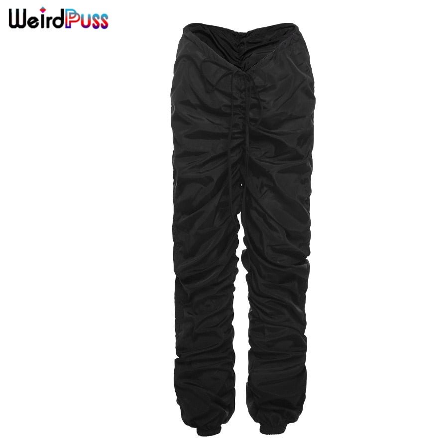 Weird Puss Stacked Mid Waist Harem Pants Women Hipster Casual Lace Up Hip Hop Jogger Fitness Trousers Autumn Street Sweatpants