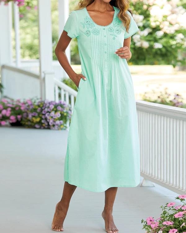Lace And Floral Cotton Nightgown - Chicaggo
