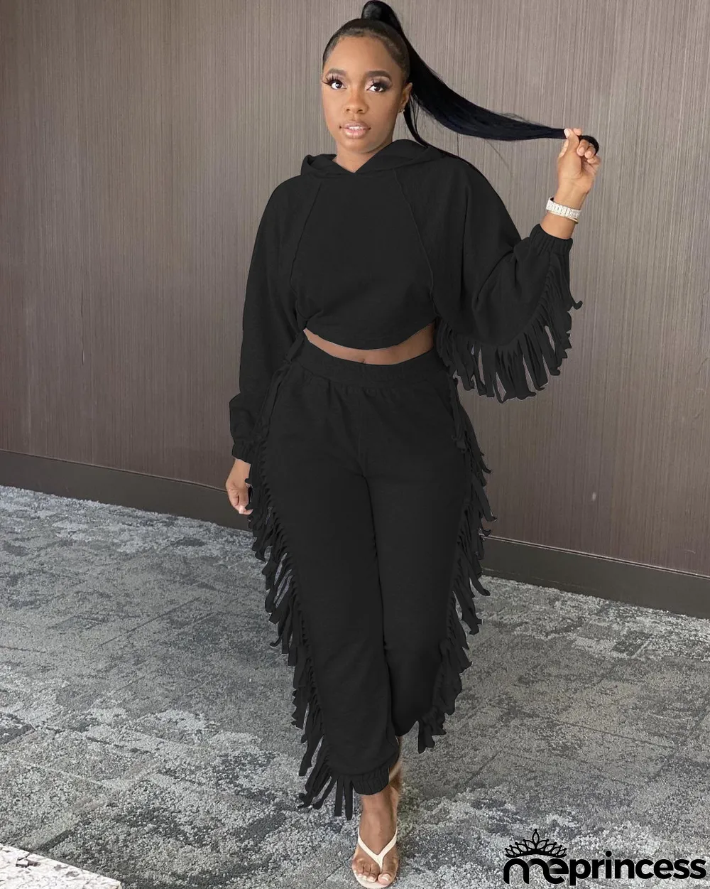 Sports Casual Hoodie Tassel Two-piece Set