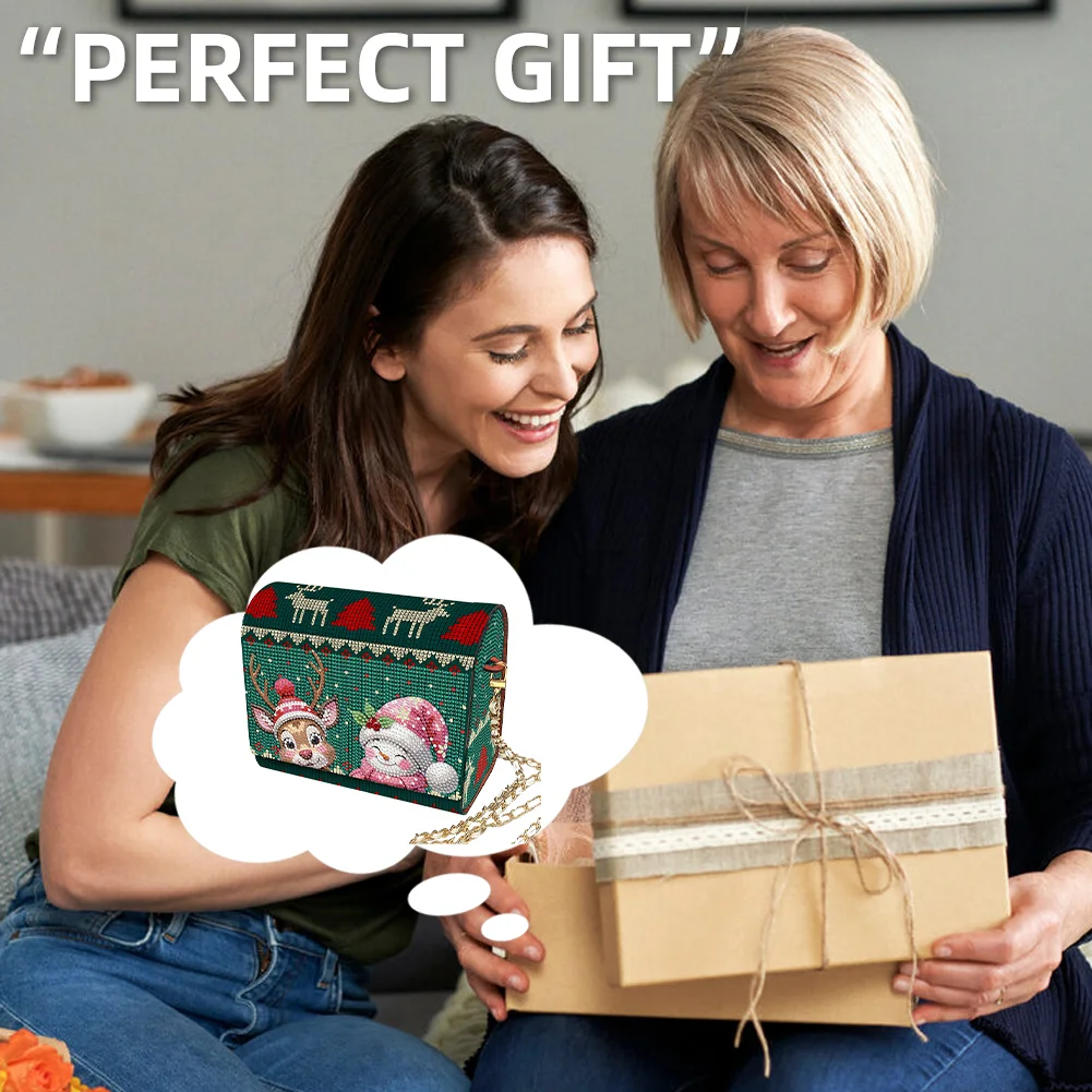 DIY Elk Diamond Art Wooden Coin Pouch with Chain 5D Diamond Painting Purse