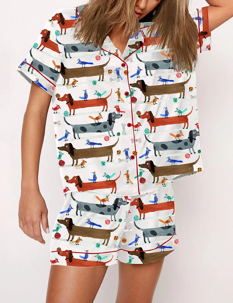 Women's Dachshund And Birds Pajama Set
