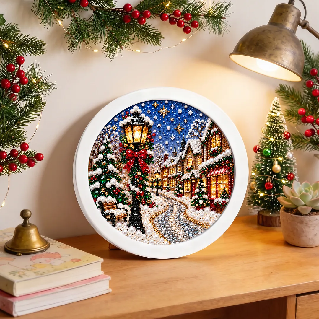 Framed 5D Diamond Painting Kit Holiday Village Scene 7.87x7.87in