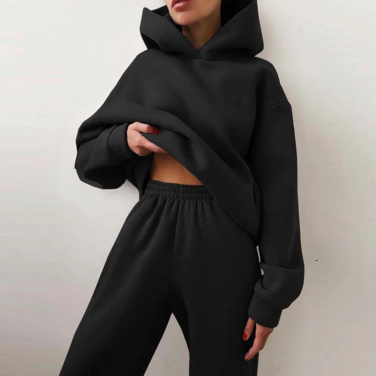 PASUXI New Custom Crop Top Jogger Fleece Hoodie Pants 2 Pieces Set Tracksuits Women Plus Size Jogger Suit huanwei