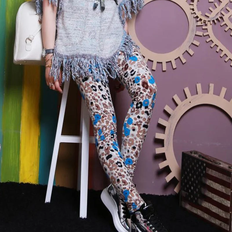 CUHAKCI Fitness Leggins Women Legging Graffiti Cartoon Printed Trousers Elastic Push Up Pencil Pants Polyester