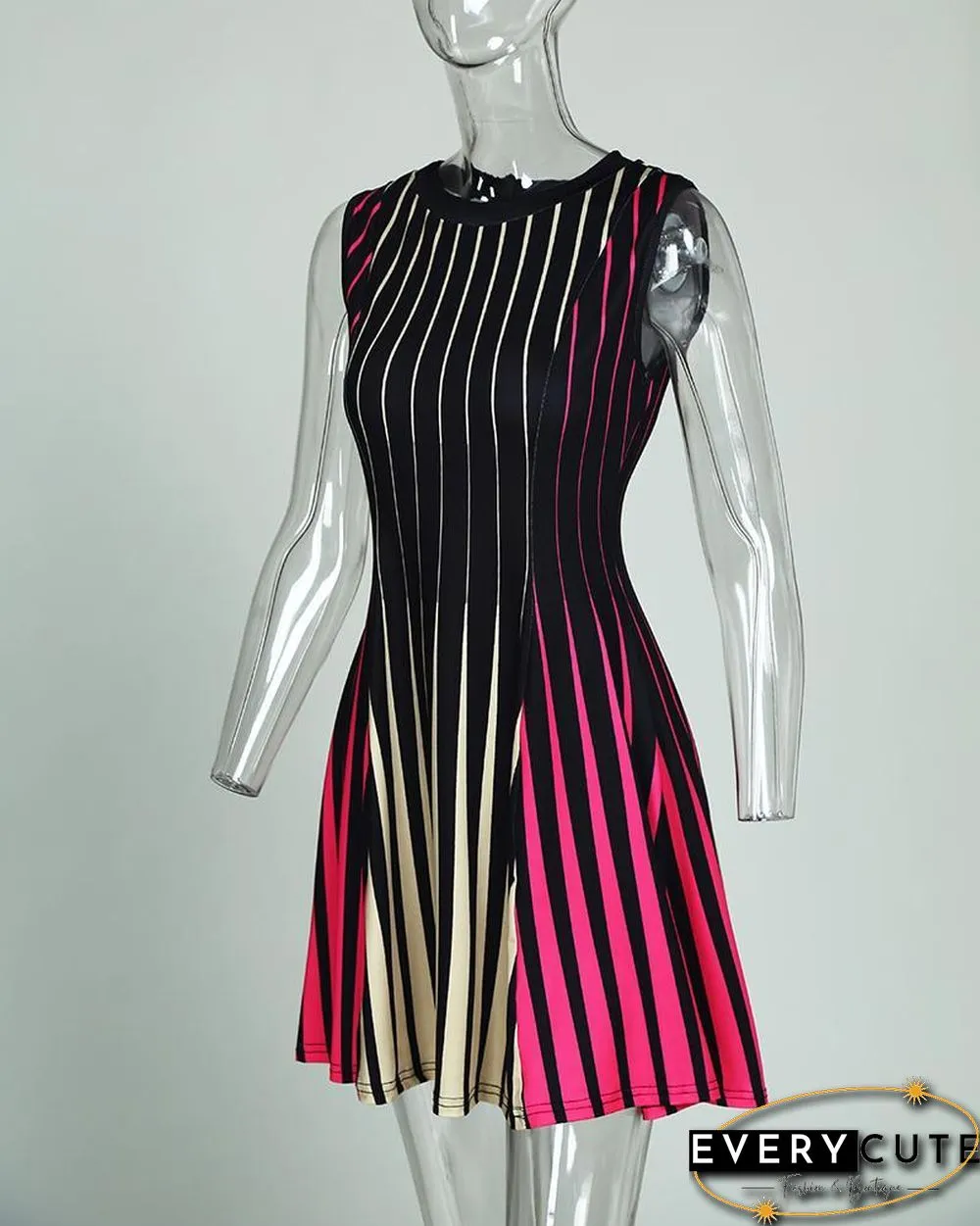 Sleeveless Multicolored Stripes Mini Dress P14833