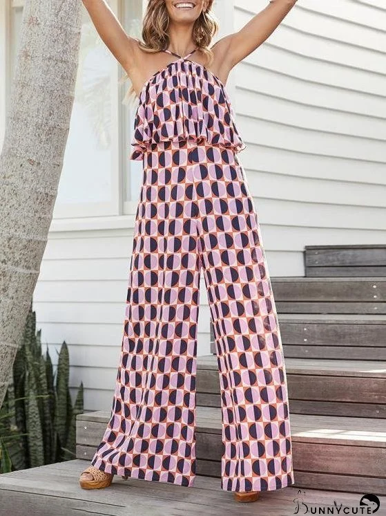 Elegant Print Sleeveless Halter Jumpsuit