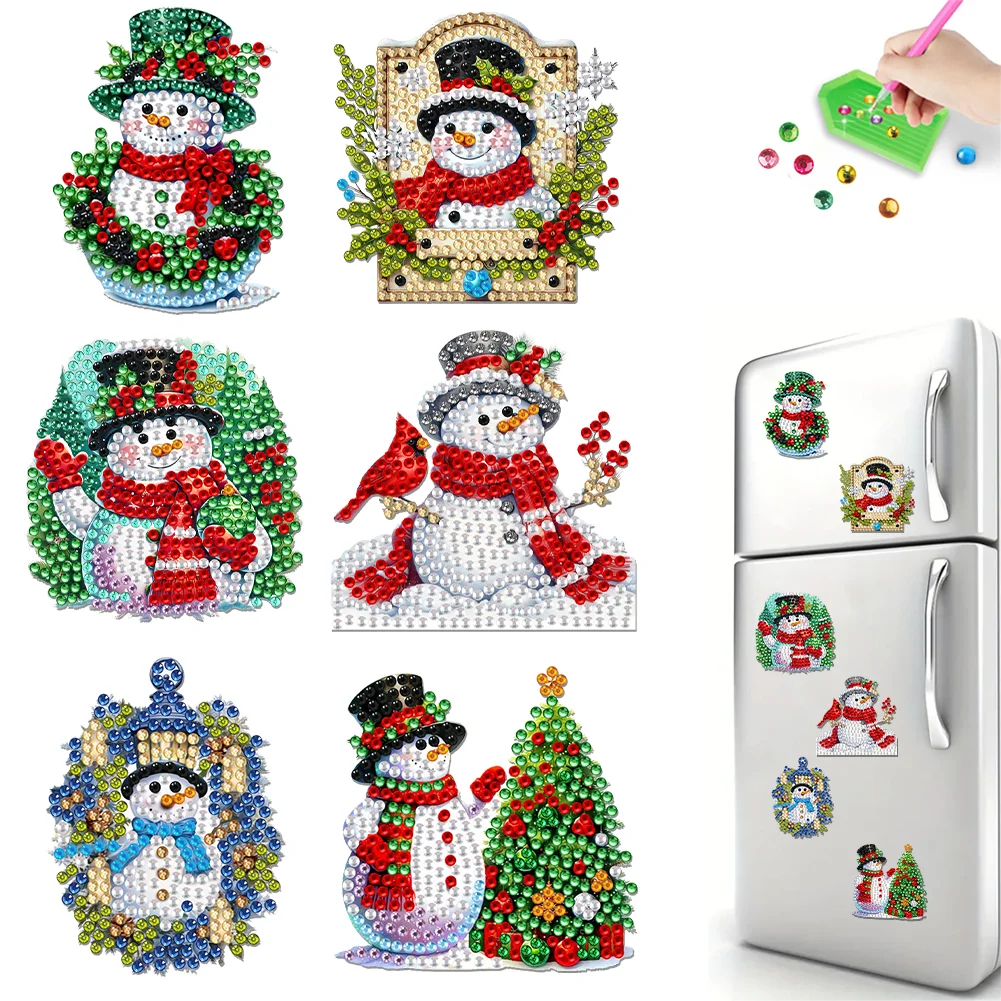 6Pcs Christmas Snowman Acrylic Diamond Painting Fridge Stickers Diamond Magnets