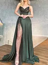 Off-The-Shoulder V-Neck Split-Joint Mesh Split-Side Evening Maxi Dress