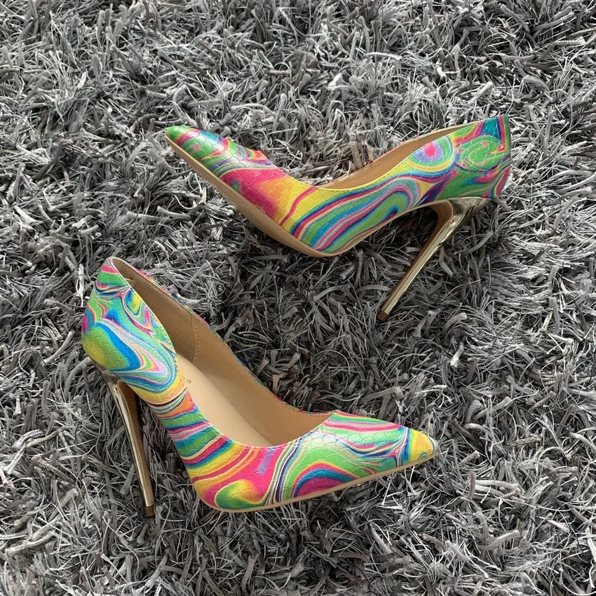 Luxury snake women shoes girls sexy high heels printed multi colors stilettos 12cm party wedding shoes