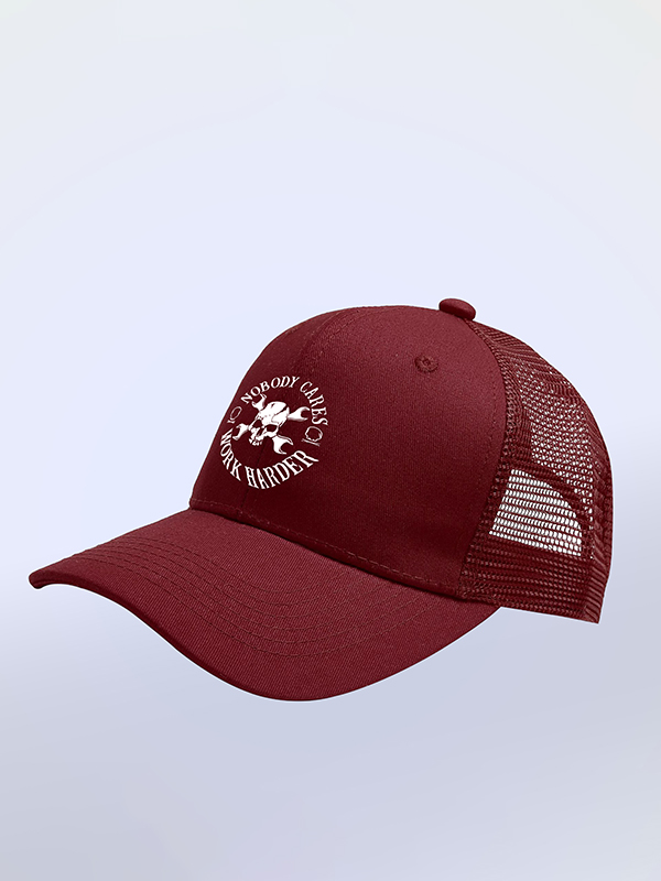 NOBODY CARES, WORK HARDER SKULLS WITH HANDLES Trucker Mesh Baseball Caps