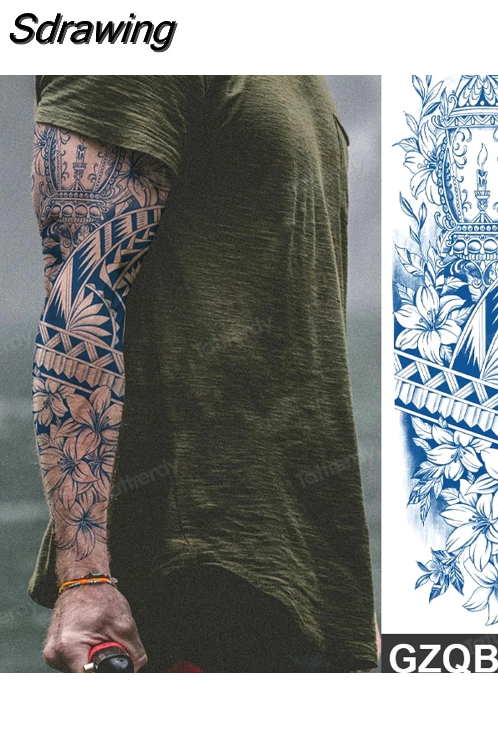 Sdrawing transfer tattoo fake large size full arm tattoo sleeve juice ink long lasting waterproof temporary tattoos men body art 1020-1